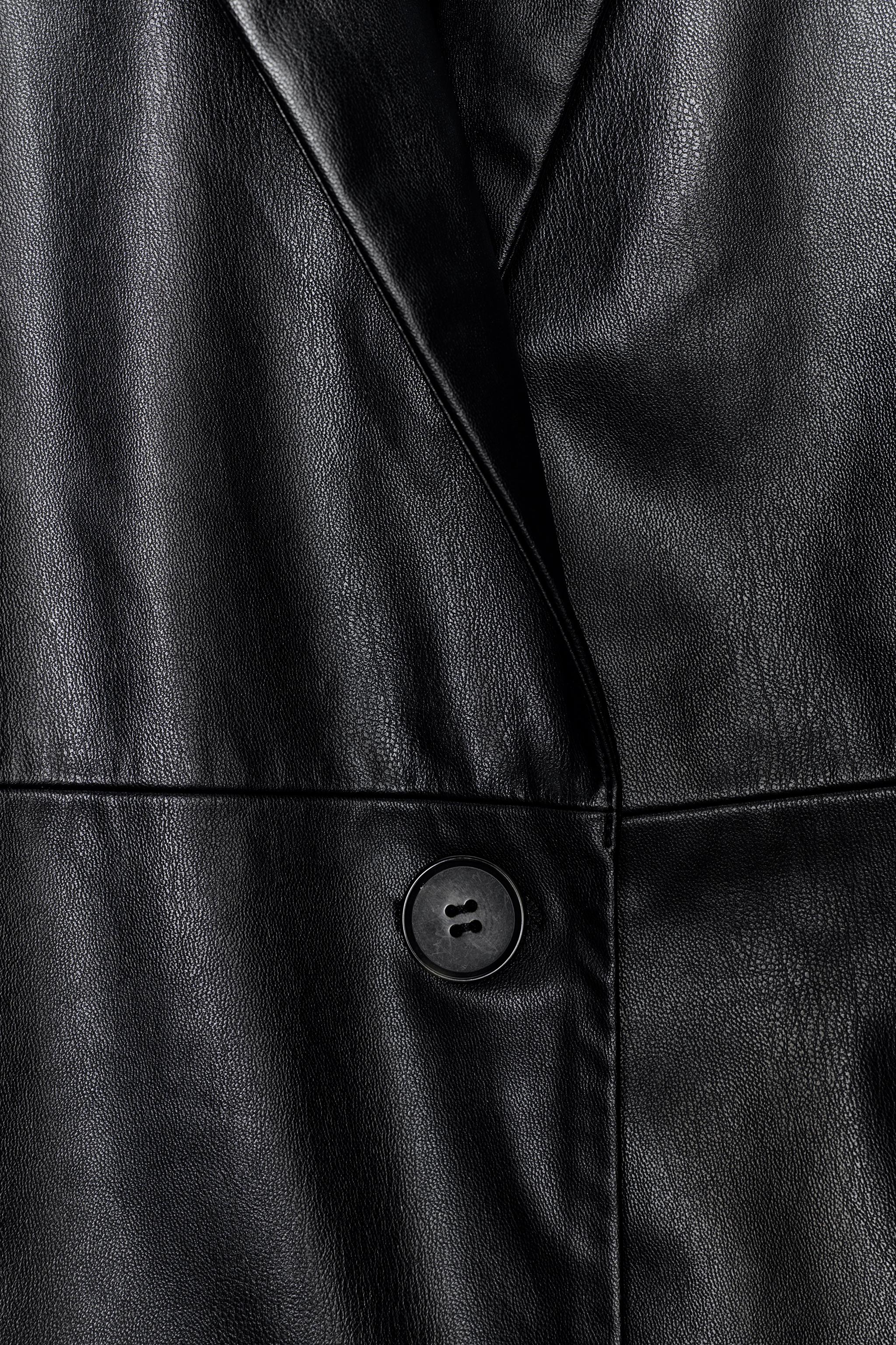 FAUX LEATHER COAT WITH DETACHABLE COLLAR